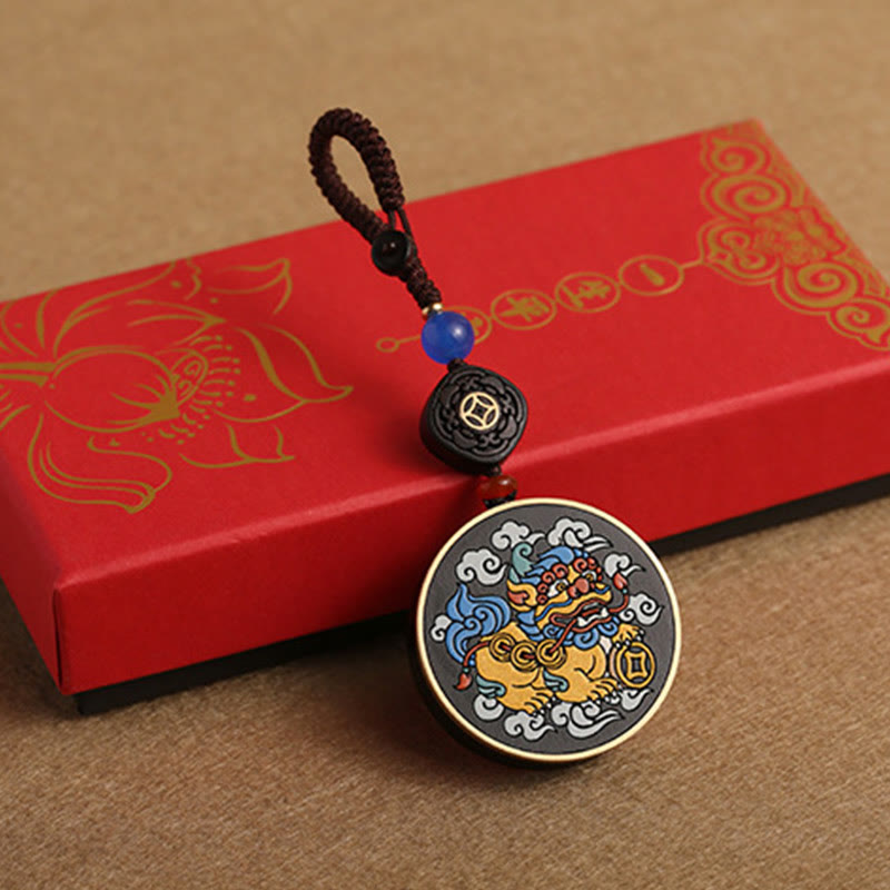 Pixiu Copper Coin Ebony Wood Luck Key Chain