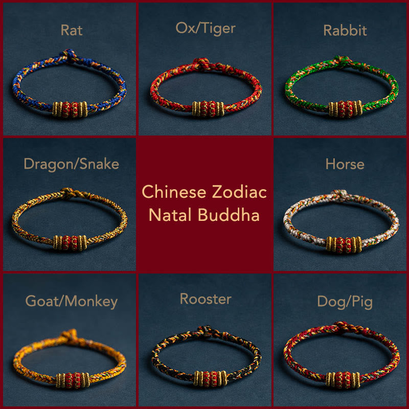 Handgefertigtes rotes Schnurarmband mit chinesischem Tierkreiszeichen für Glück und Stärke
