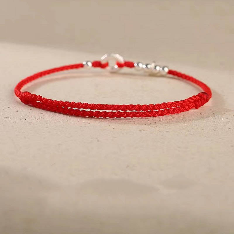 925 Sterling Silver Peace Buckle Spiritual Bracelet with Red String