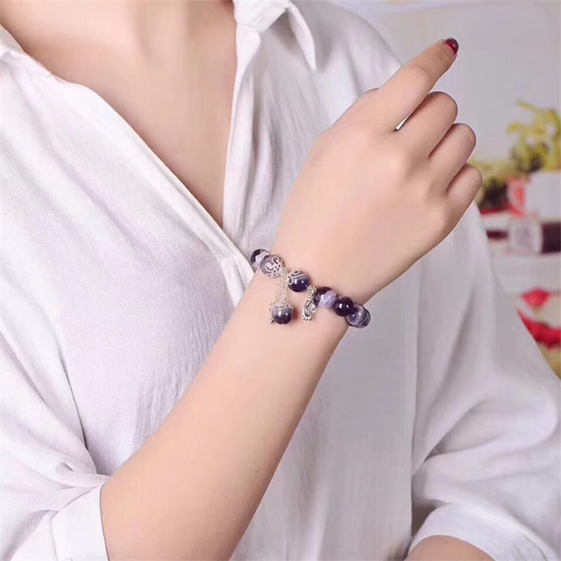 10 mm Amethyst-Armband mit Liebesherz und Fußanhänger