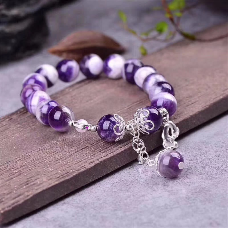 10 mm Amethyst-Armband mit Liebesherz und Fußanhänger