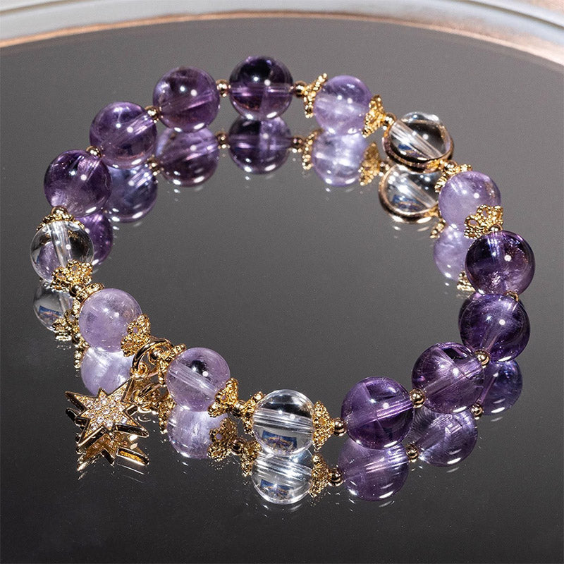 10 mm Amethyst Inner Peace Healing Star Charm Armband
