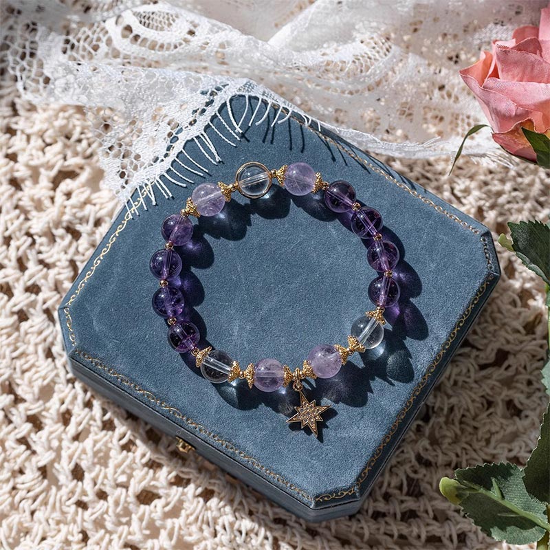 10 mm Amethyst Inner Peace Healing Star Charm Armband