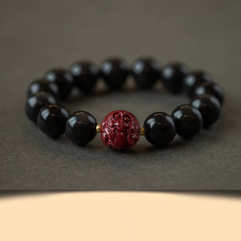 10 mm schwarzes Obsidian-Reinigungsarmband mit chinesischem Sternzeichen