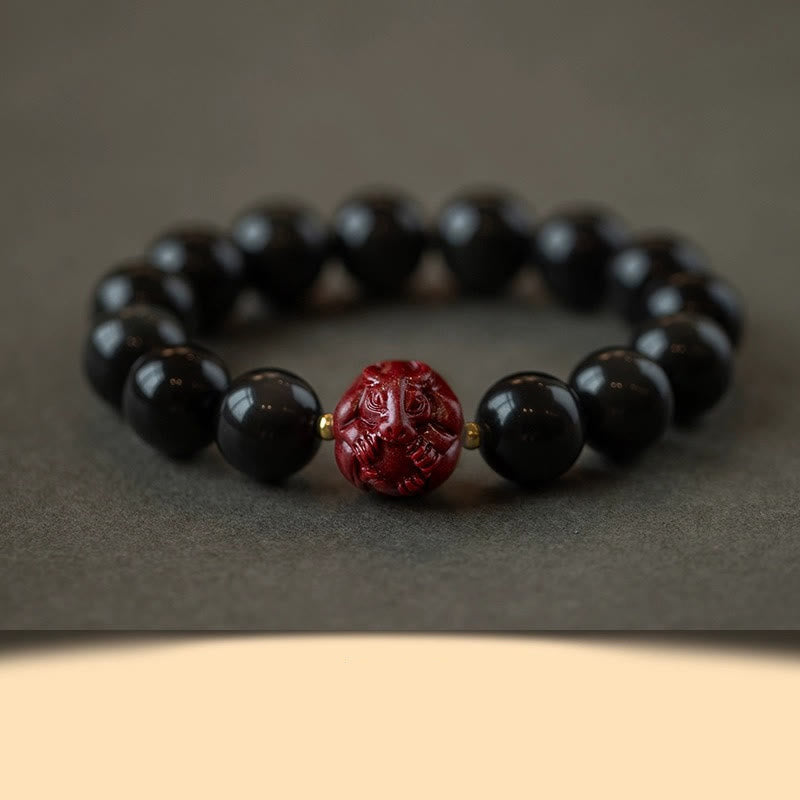 10 mm schwarzes Obsidian-Reinigungsarmband mit chinesischem Sternzeichen