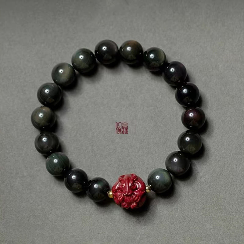 10 mm schwarzes Obsidian-Reinigungsarmband mit chinesischem Sternzeichen
