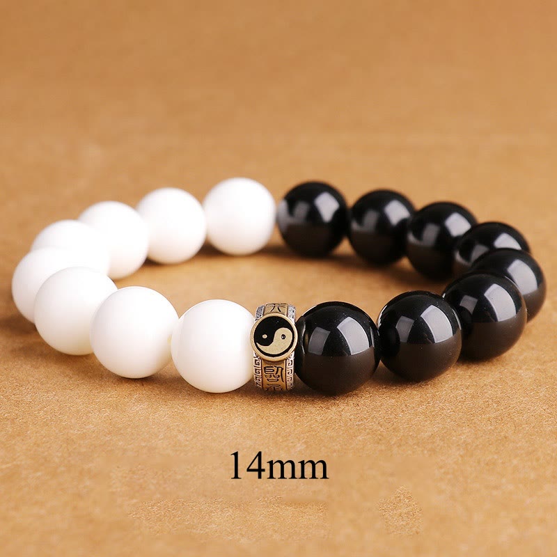 10 mm schwarzes Obsidian-Yin-Yang-Stärkearmband