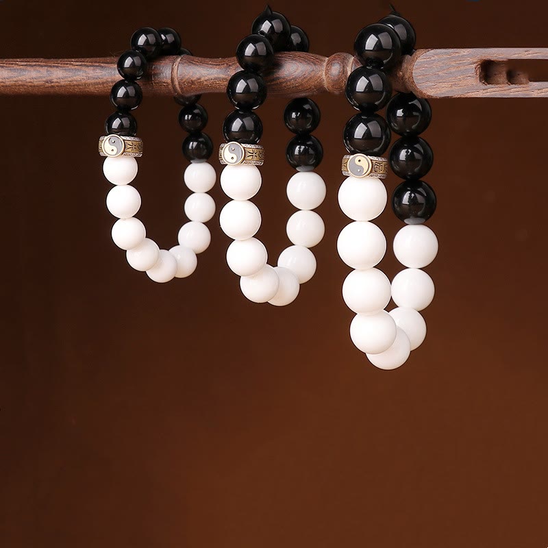 10 mm schwarzes Obsidian-Yin-Yang-Stärkearmband