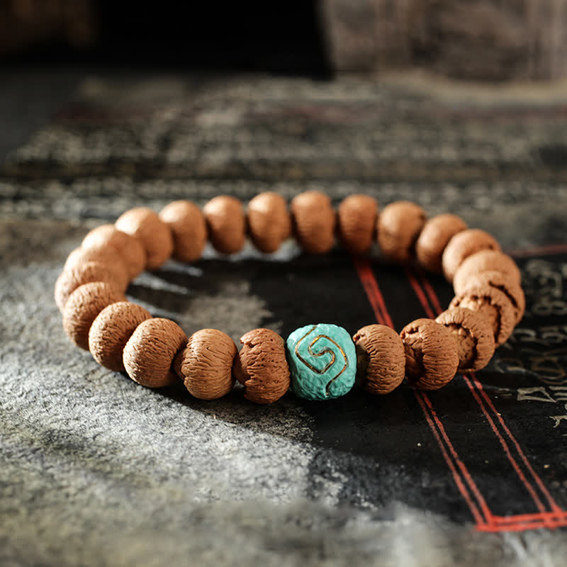 10 mm Bodhi-Samen-Schutzarmband aus Türkis und Bernstein