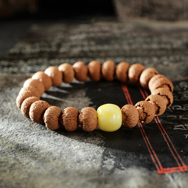 10 mm Bodhi-Samen-Schutzarmband aus Türkis und Bernstein