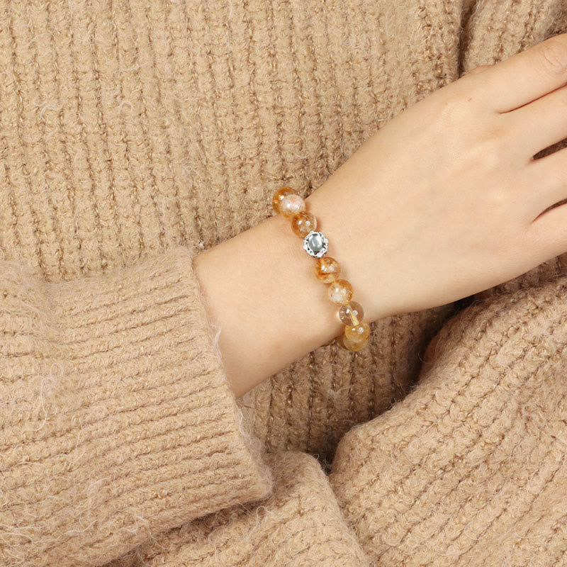 10 mm Citrin-Rutilquarz-Wohlstandsarmband