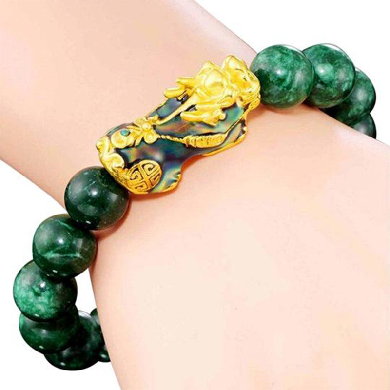 10 mm Cyan Jade Pixiu Schutzarmband für Reichtum und Glück