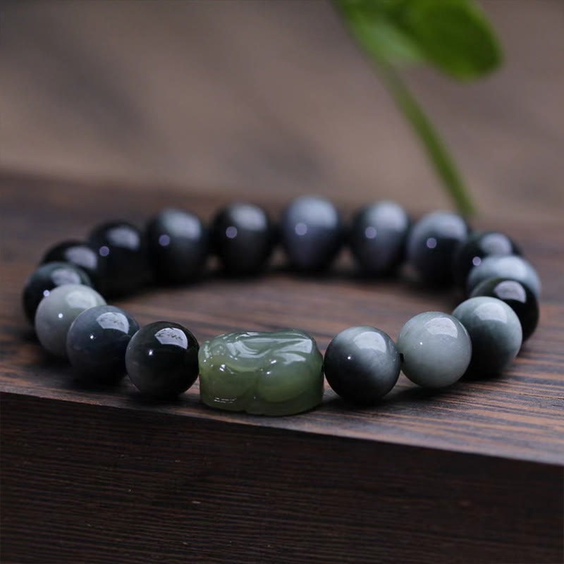 10 mm Adleraugenstein Hetian Jade Pixiu Vertrauensarmband
