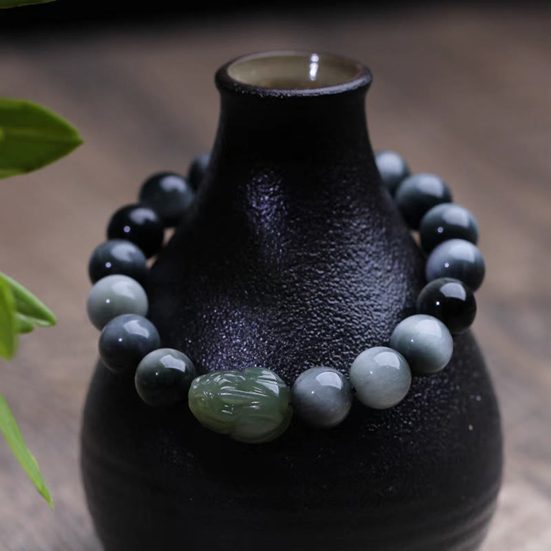 10 mm Adleraugenstein Hetian Jade Pixiu Vertrauensarmband