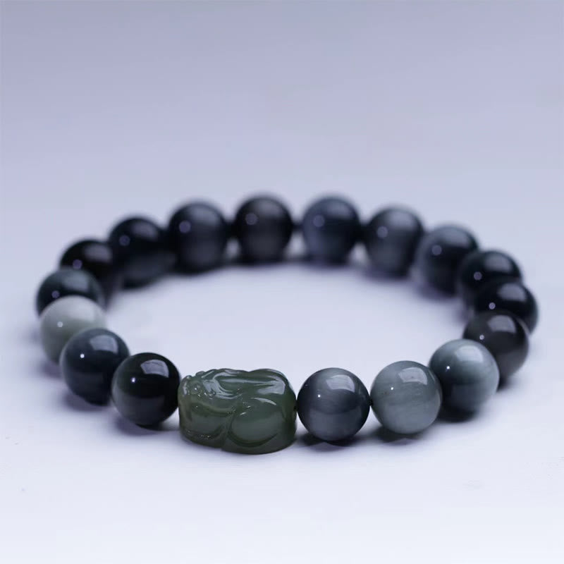 10 mm Adleraugenstein Hetian Jade Pixiu Vertrauensarmband