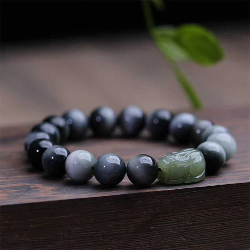 10 mm Adleraugenstein Hetian Jade Pixiu Vertrauensarmband
