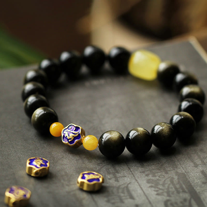 10 mm Goldglanz-Obsidian-Schutzarmband mit chinesischem Sternzeichen