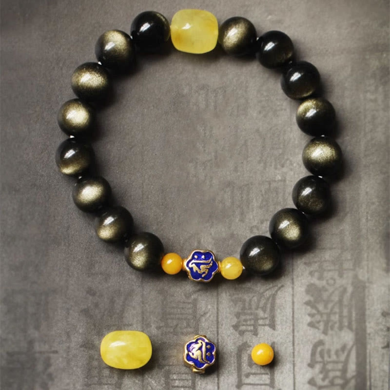 10 mm Goldglanz-Obsidian-Schutzarmband mit chinesischem Sternzeichen