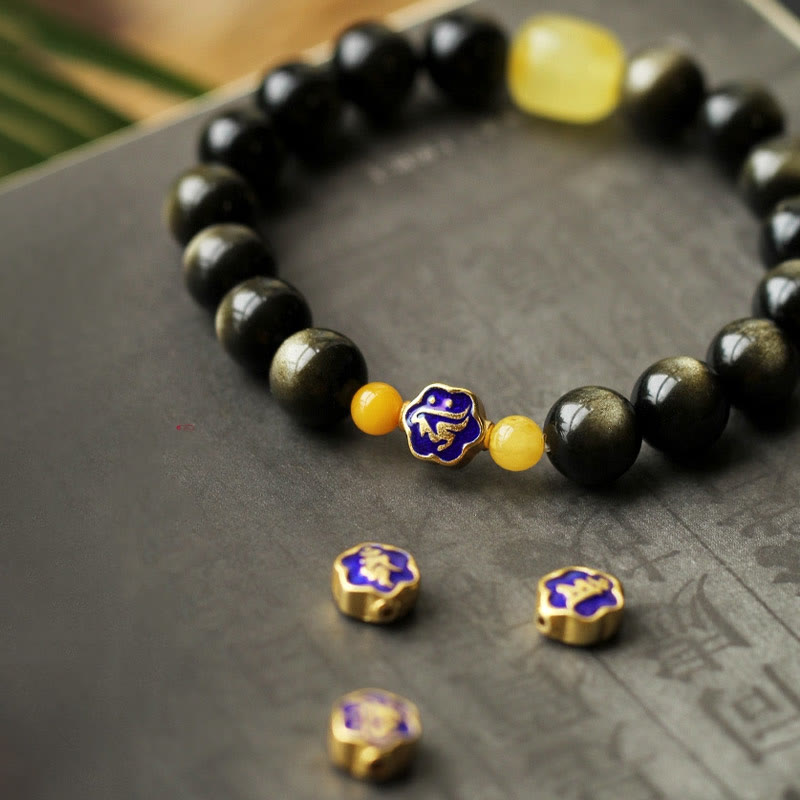 10 mm Goldglanz-Obsidian-Schutzarmband mit chinesischem Sternzeichen