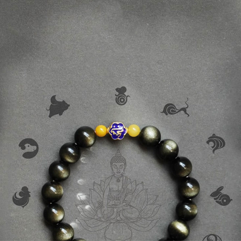 10 mm Goldglanz-Obsidian-Schutzarmband mit chinesischem Sternzeichen