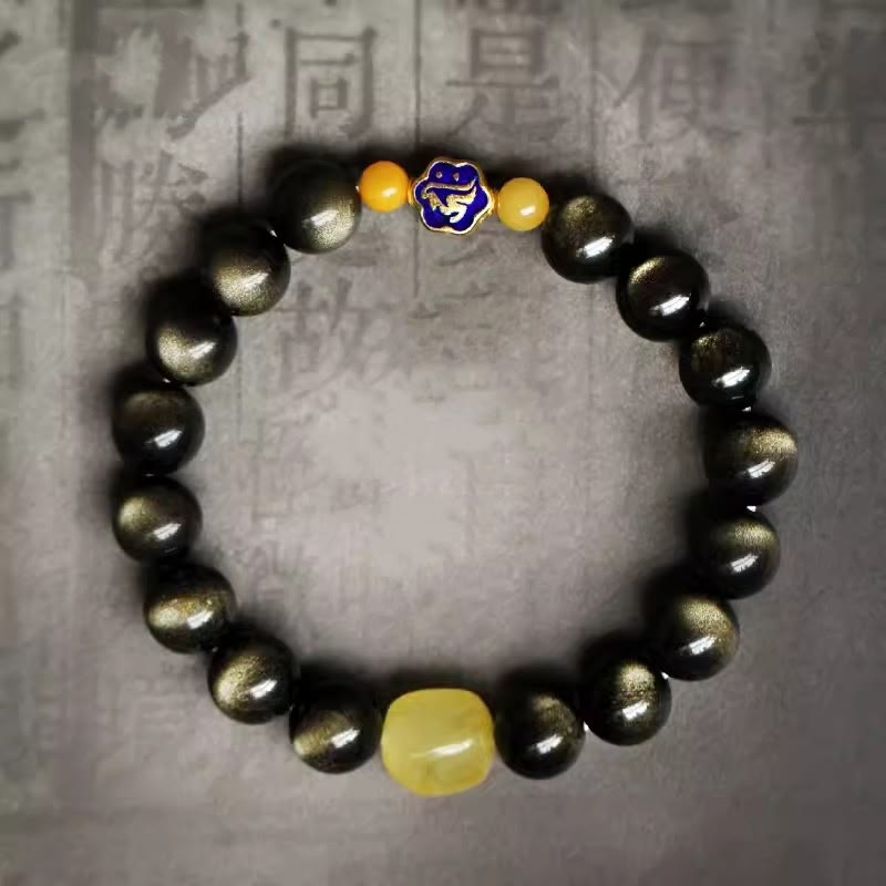 10 mm Goldglanz-Obsidian-Schutzarmband mit chinesischem Sternzeichen