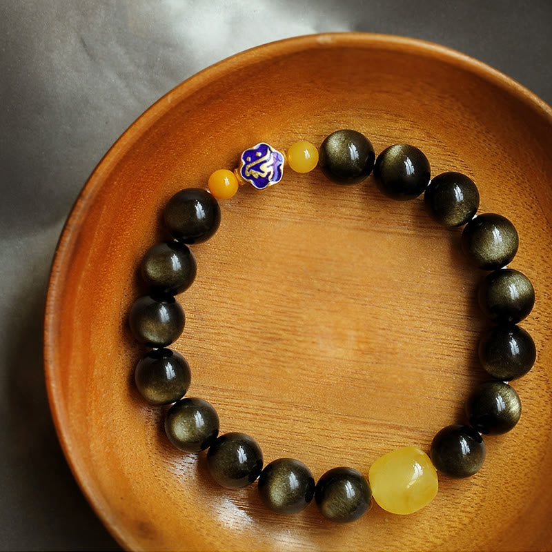 10 mm Goldglanz-Obsidian-Schutzarmband mit chinesischem Sternzeichen