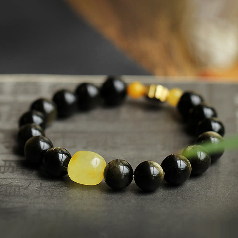 10 mm Goldglanz-Obsidian-Schutzarmband mit chinesischem Sternzeichen