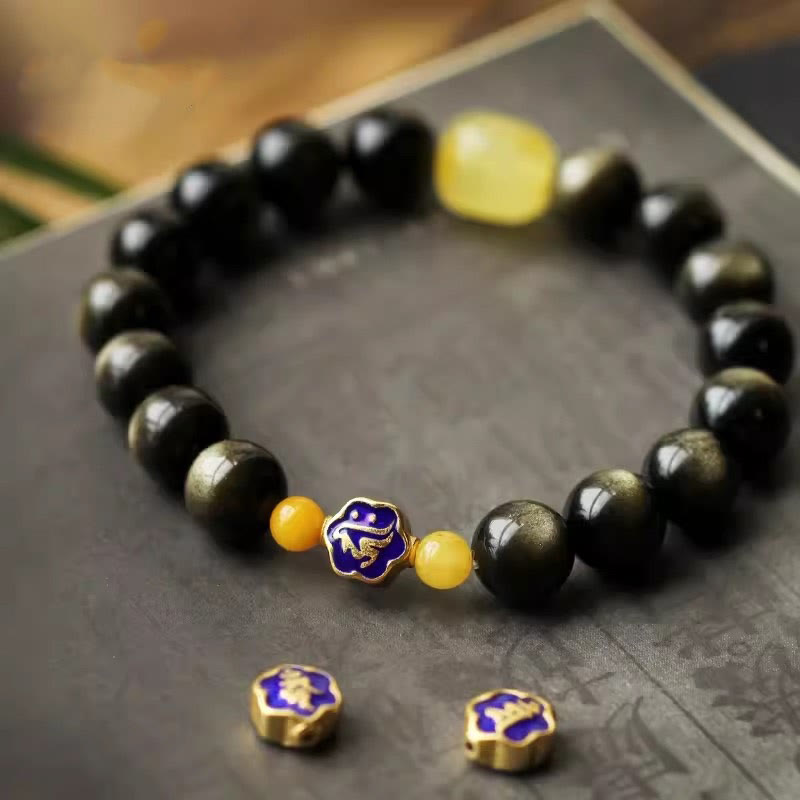 10 mm Goldglanz-Obsidian-Schutzarmband mit chinesischem Sternzeichen