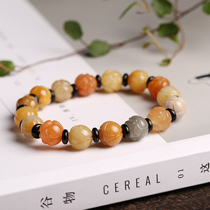 10 mm goldenes Seiden-Jade-Lotus-Armband für Reichtum und Glück
