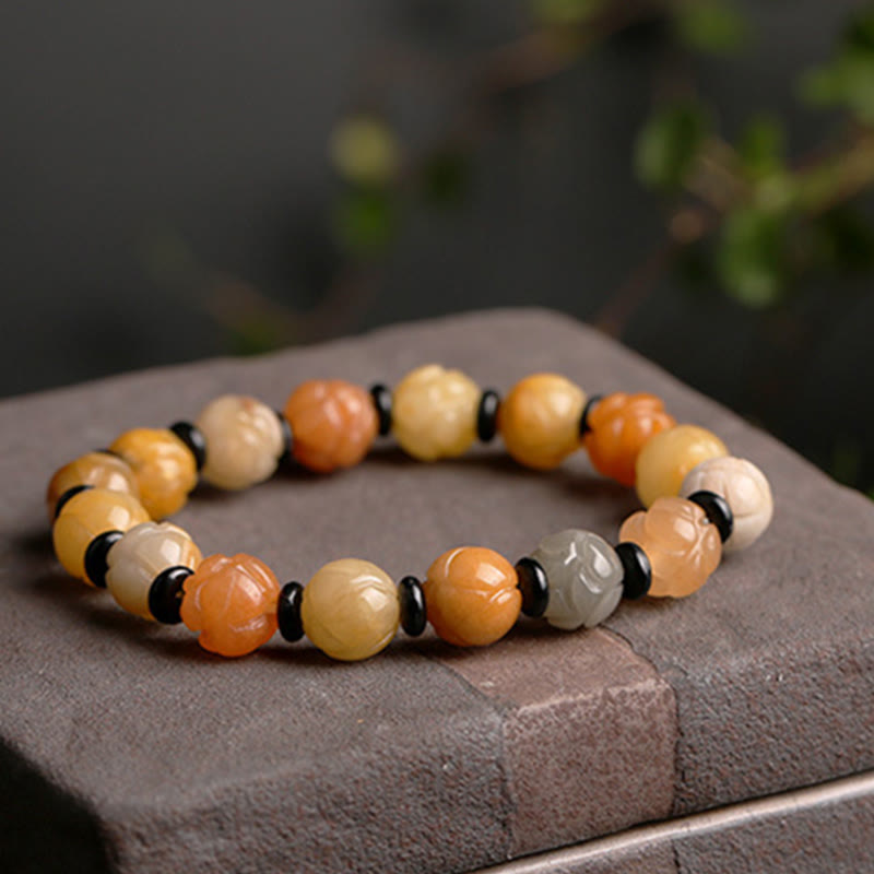10 mm goldenes Seiden-Jade-Lotus-Armband für Reichtum und Glück