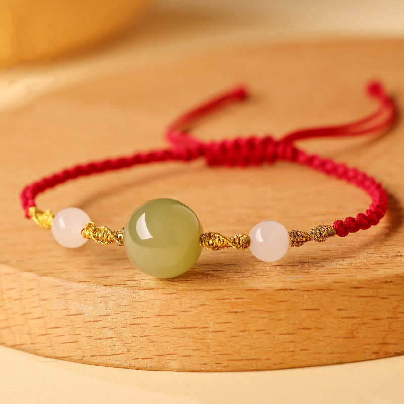 10 mm geflochtenes Glücksarmband aus Hetian-Jade für spirituelles Gleichgewicht