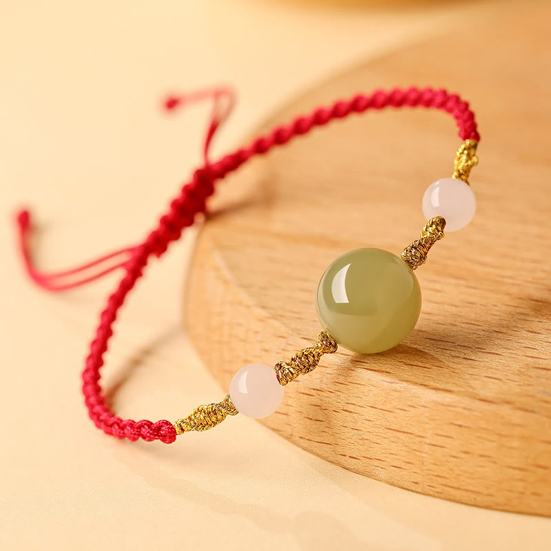 10 mm geflochtenes Glücksarmband aus Hetian-Jade für spirituelles Gleichgewicht