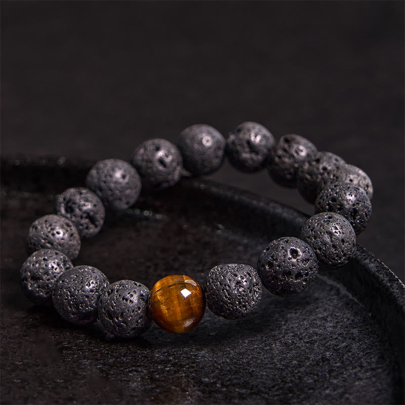 10 mm Lavastein Tigerauge Peace Healing Armband