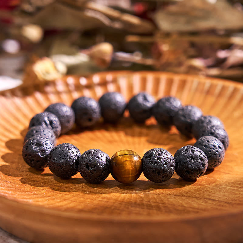 10 mm Lavastein Tigerauge Peace Healing Armband