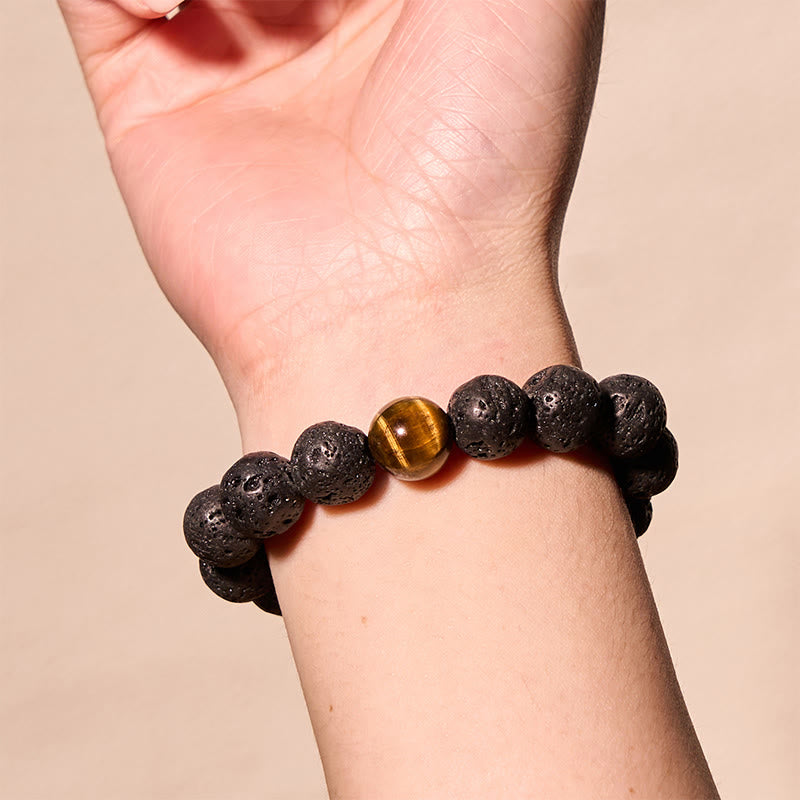 10 mm Lavastein Tigerauge Peace Healing Armband