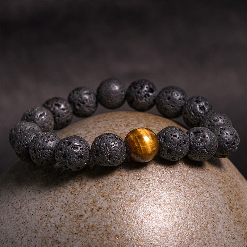 10 mm Lavastein Tigerauge Peace Healing Armband