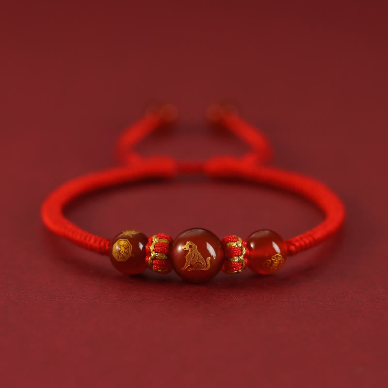 10 mm rotes Achat-Schutzarmband mit chinesischem Sternzeichen