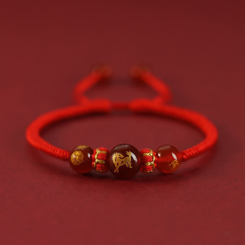10 mm rotes Achat-Schutzarmband mit chinesischem Sternzeichen