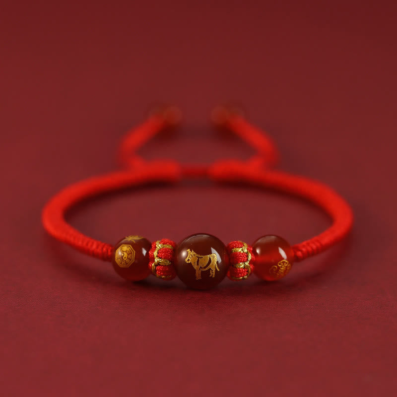 10 mm rotes Achat-Schutzarmband mit chinesischem Sternzeichen