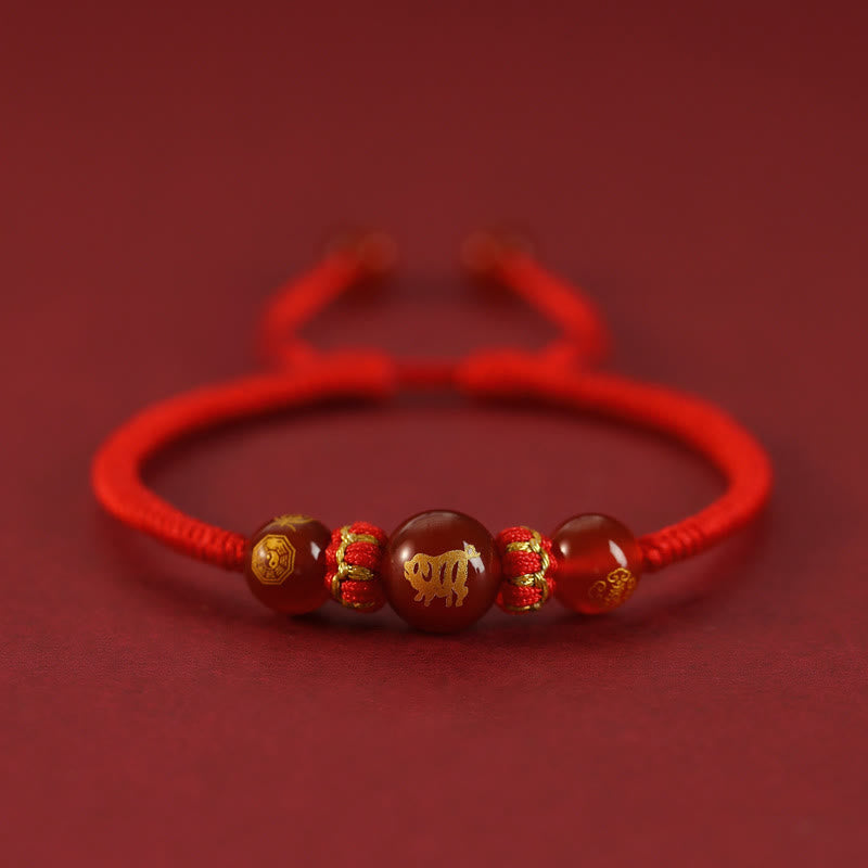 10 mm rotes Achat-Schutzarmband mit chinesischem Sternzeichen