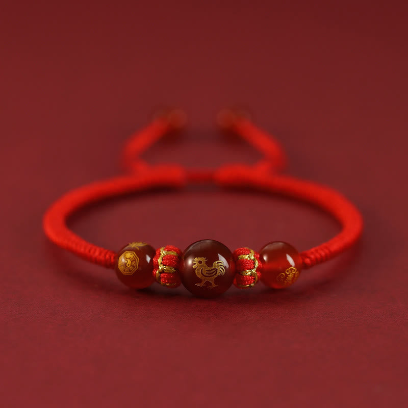 10 mm rotes Achat-Schutzarmband mit chinesischem Sternzeichen
