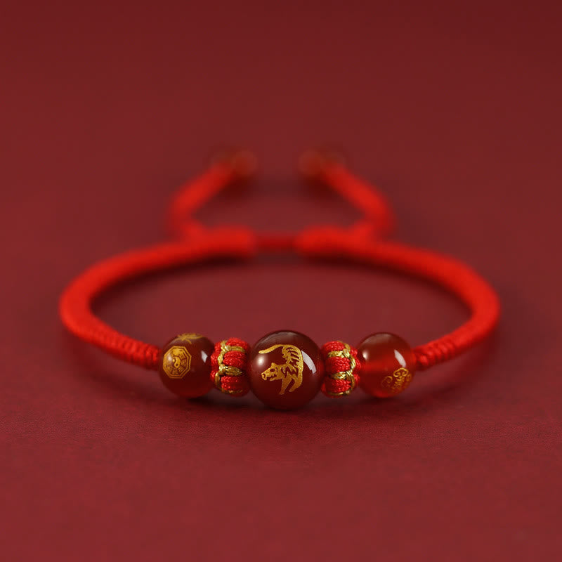 10 mm rotes Achat-Schutzarmband mit chinesischem Sternzeichen