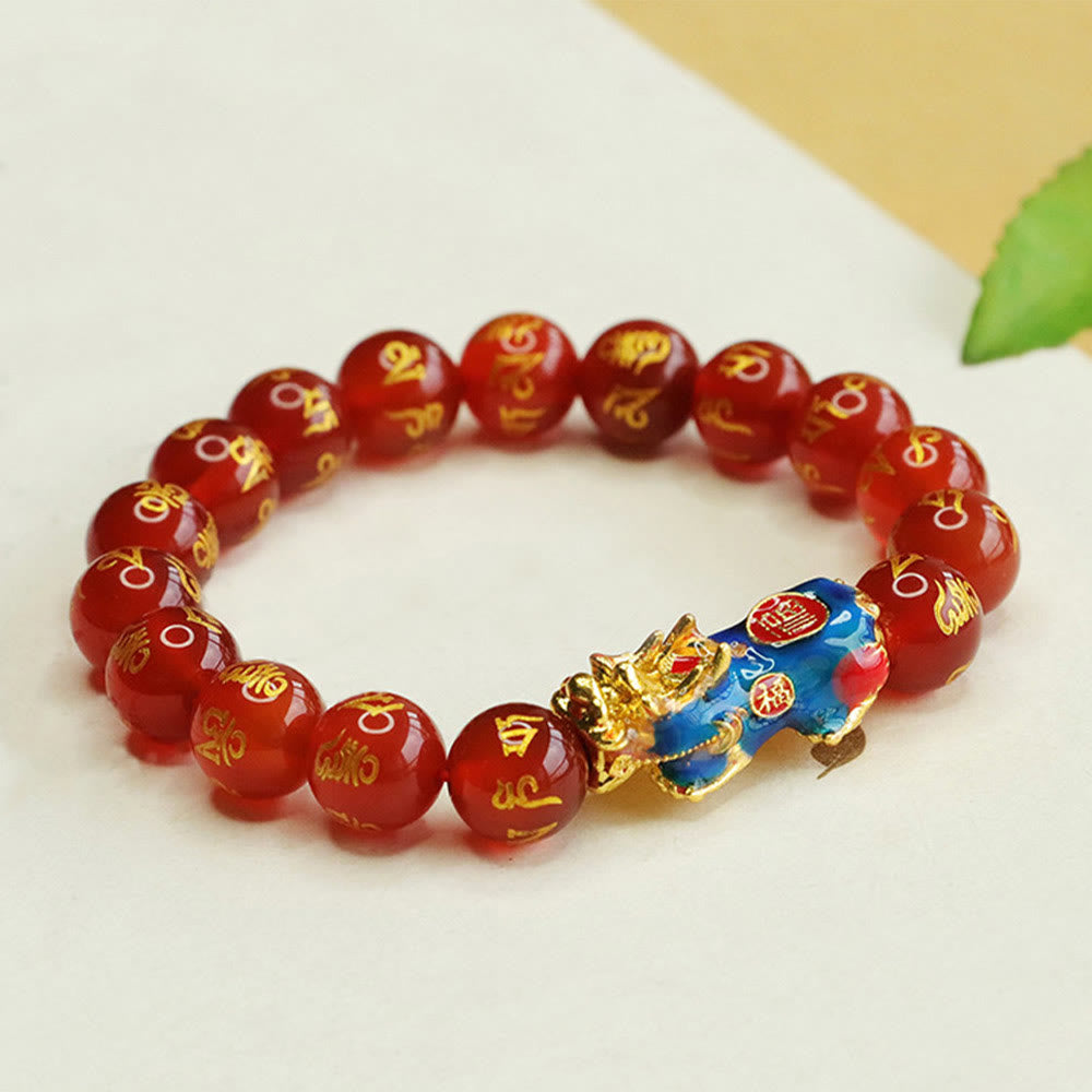 10 mm rotes Achat-Armband „Om Mani Padme Hum Pixiu Calm“