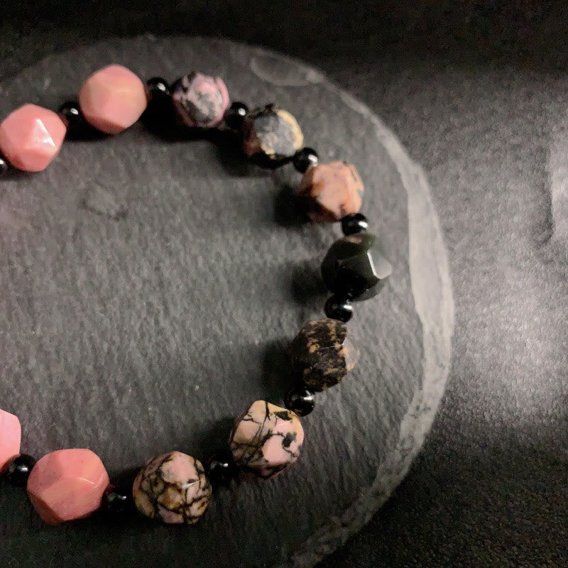 10 mm Rhodonit-Polygon-Armband für Damen