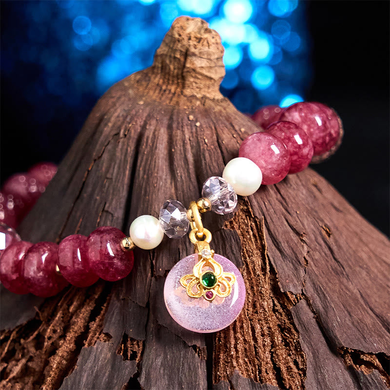 10 mm Rosenquarz-Armband mit Peace-Schnalle für Damen