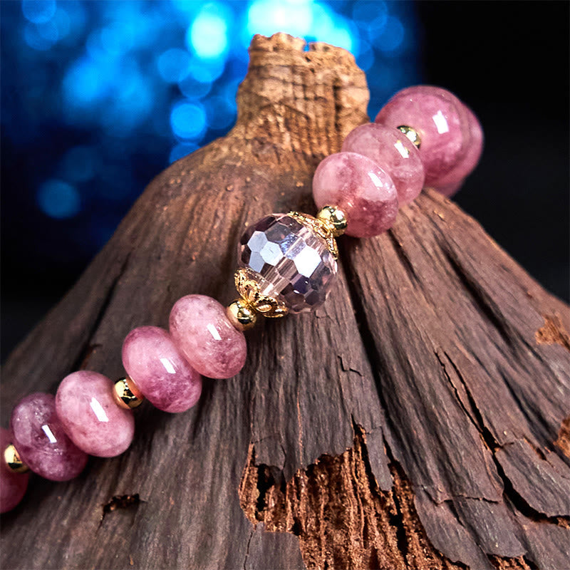 10 mm Rosenquarz-Armband mit Peace-Schnalle für Damen