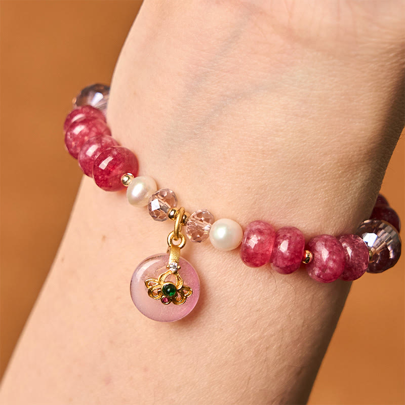 10 mm Rosenquarz-Armband mit Peace-Schnalle für Damen