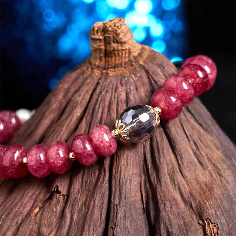 10 mm Rosenquarz-Armband mit Peace-Schnalle für Damen