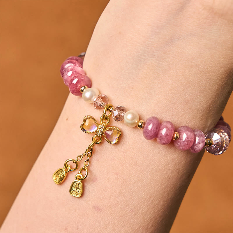 10 mm Rosenquarz-Armband mit Peace-Schnalle für Damen