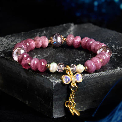 10 mm Rosenquarz-Armband mit Peace-Schnalle für Damen